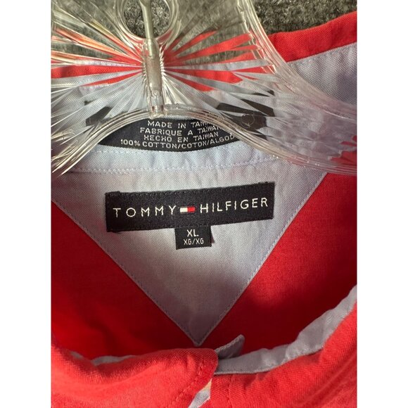 Tommy Hilfiger Men’s Red Short Sleeve Button Up Shirt Size L Cotton Casual Colla - Picture 8 of 10